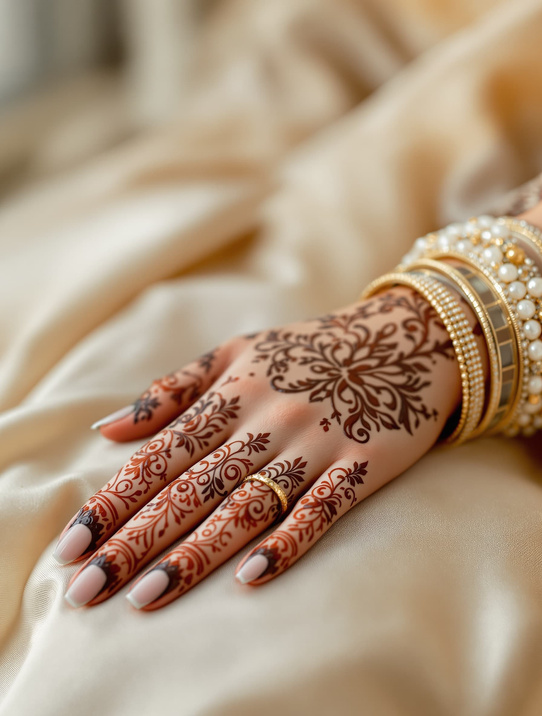Bridal mehndi and gold bangle details