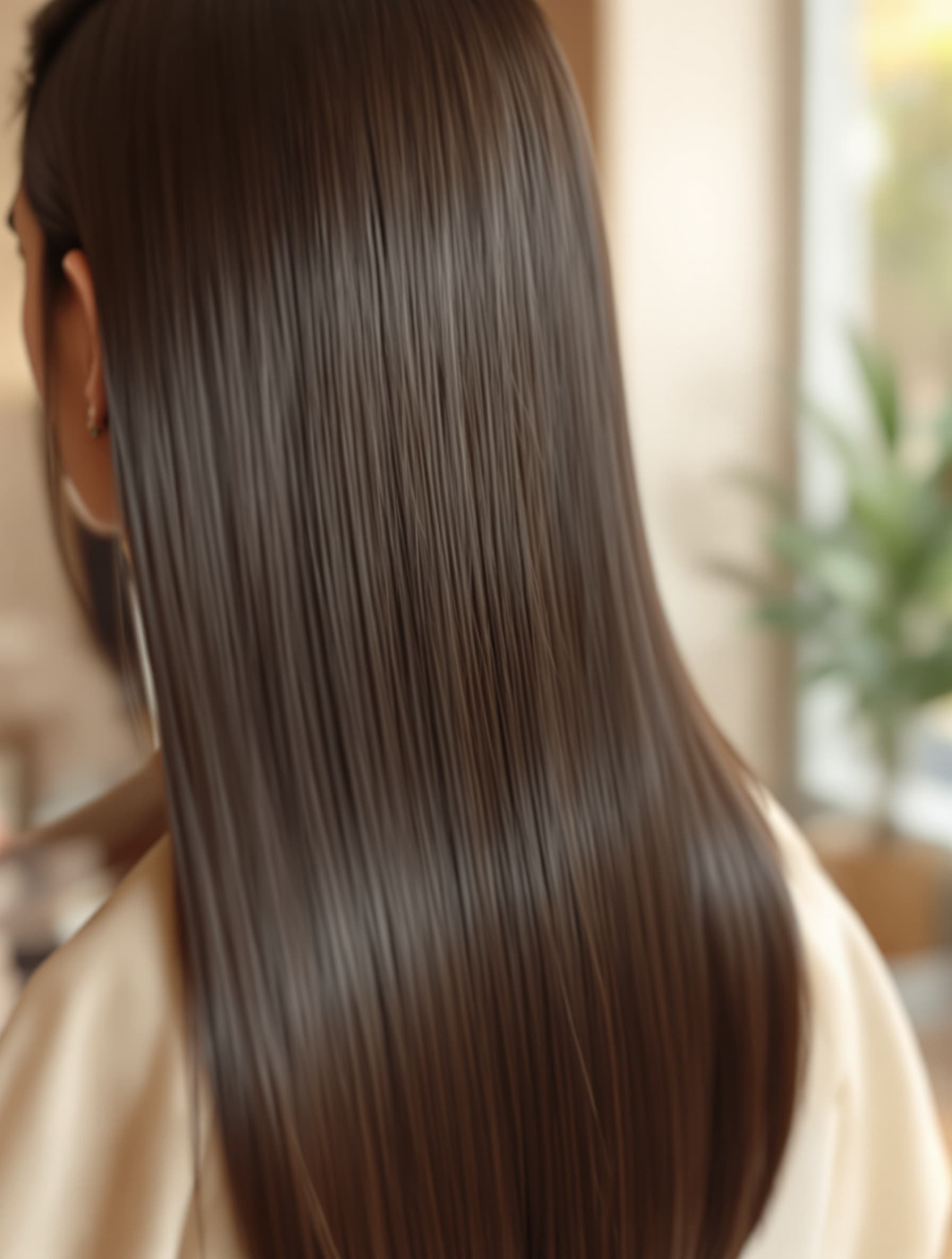 Glossy, smooth hair after a keratin treatment